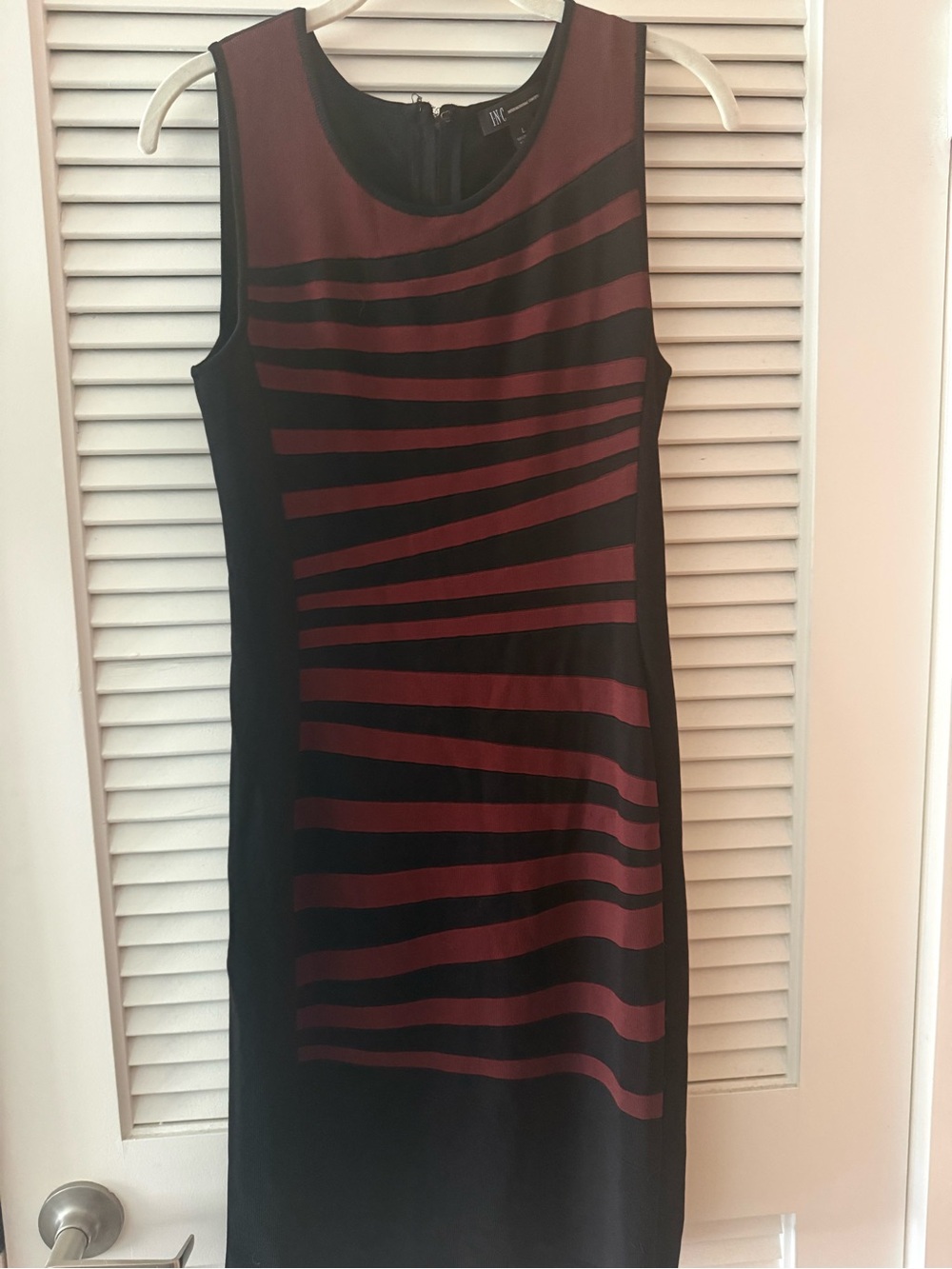 Vintage INC Concepts Sleeveless Black & Burgundy Striped Sheath Dress